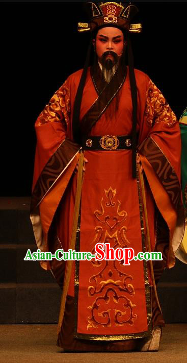 Chinese Yue Opera Elderly Male Costumes and Headwear Han Gong Yuan Shaoxing Opera Official Huo Guang Garment Apparels