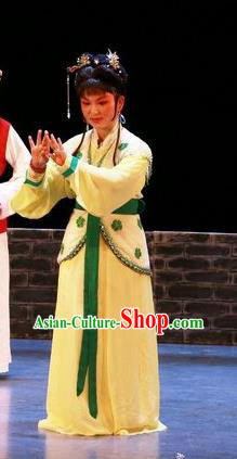 Chinese Shaoxing Opera Hua Tan Yellow Dress Apparels Yue Opera The Peacocks Fly To The Southeast Costumes Liu Lanzhi Garment and Headpieces