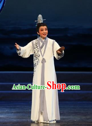 The Love of Maritime Silk Road Chinese Yue Opera Scholar He Chunlin Costumes and Headwear Shaoxing Opera Xiaosheng Garment Young Male Apparels