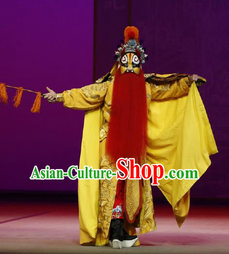 Chinese Classical Kun Opera The Purple Hairpin Wusheng Yellow Apparels Peking Opera Martial Male Costumes Garment and Headwear