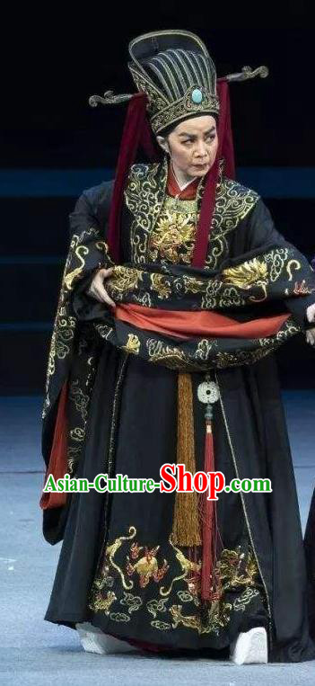 Chinese Yue Opera Elderly Male Costumes Apparels and Headwear Shaoxing Opera Wang Yangming Laosheng Eunuch Garment