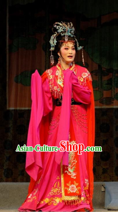 Chinese Shaoxing Opera Queen Rosy Dress Costumes Apparels and Headdress Empress Remarry Yue Opera Hua Tan Chong Xiu Garment