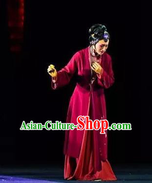 Chinese Shaoxing Opera You Female Red Dress Costumes and Headpieces Xiao Xiao Chun Yu Yue Opera Hua Tan Yu Wen Apparels Garment