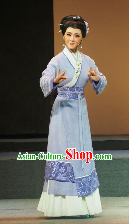 Chinese Shaoxing Opera Young Female Purple Dress Costumes Apparels and Headdress Su Qin Yue Opera Hua Tan Actress Garment