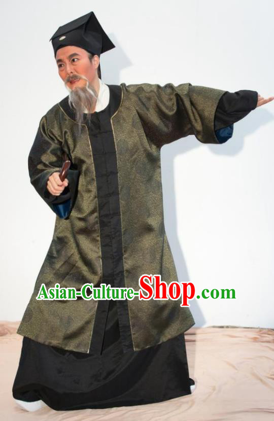Chinese Yue Opera Laosheng Elderly Male Apparels and Headwear Ren Heart Medicine Shaoxing Opera Old Man Garment Costumes
