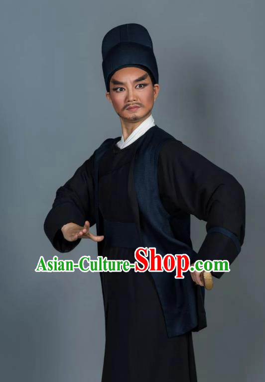 Chinese Yue Opera Martial Man Swordsman Apparels and Hat Shaoxing Opera Wusheng Garment Baozheng Tears Bodyguard Wang Chao Costumes