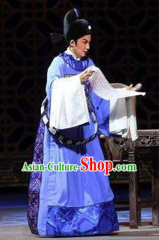 Chinese Yue Opera Baozheng Tears Young Male Apparels and Hat Shaoxing Opera Xiaosheng Garment Costumes Official Embroidered Robe