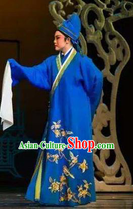 Chinese Yue Opera Xiaosheng Garment and Headwear Ren Heart Medicine Apparels Shaoxing Opera Young Male Scholar Chen Shigong Costumes