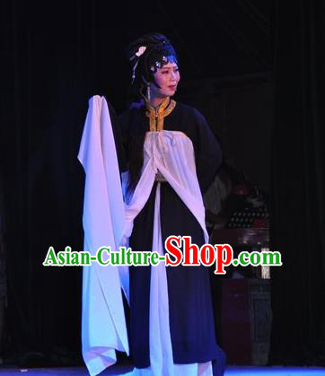 Chinese Shaoxing Opera Tsing Yi Qin Xianglian Dress Garment Apparels and Headdress Tian Dao Zheng Yi Yue Opera Actress Distress Maiden Costumes
