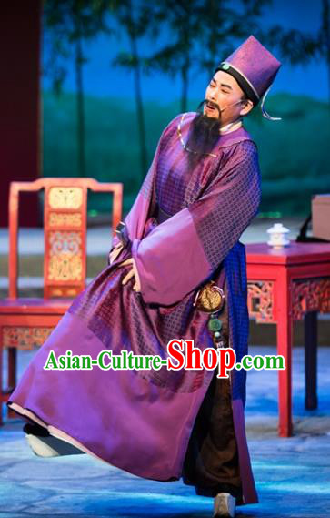 Chinese Yue Opera Laosheng Apparels and Headwear Ren Heart Medicine Shaoxing Opera Elderly Male Garment Landlord Costumes