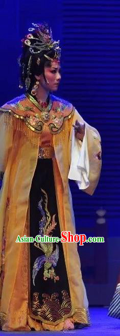 Chinese Shaoxing Opera Queen Liu E Garment Costumes and Headdress Palm Civet for Prince Yue Opera Empress Dress Apparels