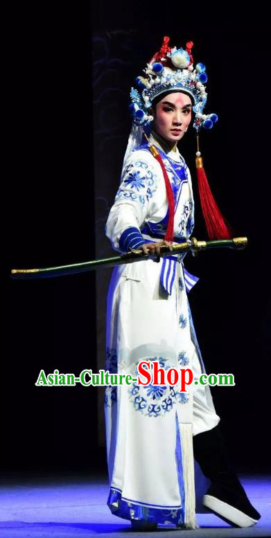 Xianglian Case Chinese Yue Opera Wusheng Garment Apparels and Headwear Shaoxing Opera Martial Man Takefu Costumes