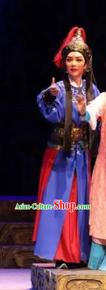 Cang Sheng Chinese Yue Opera Martial Male Wusheng Apparels and Headwear Shaoxing Opera Takefu Du Zijian Garment Costumes