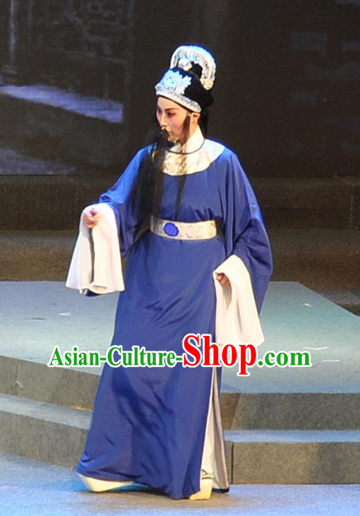 Chinese Yue Opera Laosheng Qing Jian Fan Ying Apparels and Headwear Shaoxing Opera Elderly Male Costumes Garment
