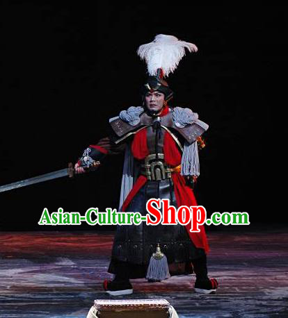The Orphan of Zhao Chinese Yue Opera Martial Male Garment and Headwear Shaoxing Opera General Han Jue Costumes Armor Apparels