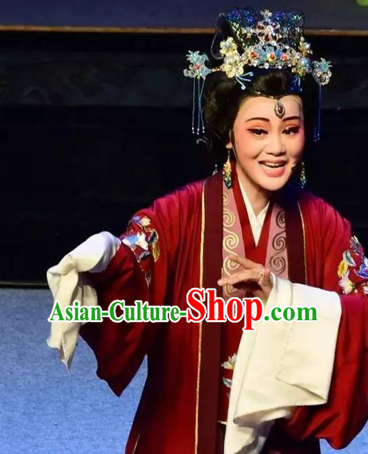 Chinese Shaoxing Opera Middle Age Woman Dress Apparels Costumes and Headdress Yue Opera Mrs Dayi Noble Dame Chai Garment