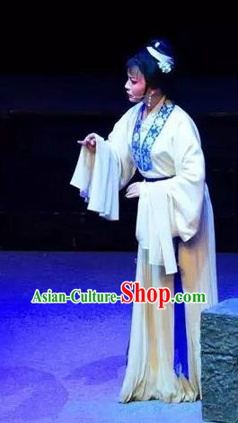 Chinese Shaoxing Opera Young Woman White Dress Apparels Costumes and Headpieces Yue Opera Mrs Dayi Actress Garment