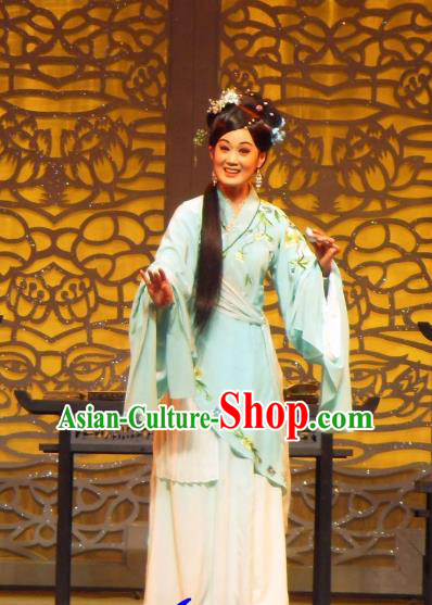 Chinese Shaoxing Opera Young Female Apparels Costumes and Headpieces Yue Opera Xi Xin Ji Hua Tan Vixenish Woman Yin Xuemei Dress Garment