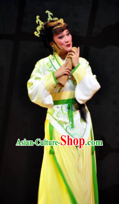 Chinese Shaoxing Opera Diva Apparels Costumes and Headpieces Yue Opera Young Lady Ban Zhao Yellow Dress Garment