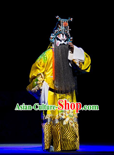 Chinese Kun Opera Elderly Male Costumes Nan Ke Dream Garment and Headwear Kunqu Opera Emperor Apparels Clothing