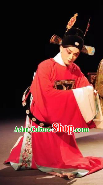 On A Wall and Horse Chinese Kun Opera Young Male Garment Costumes and Headwear Kunqu Opera Xiaosheng Pei Shaojun Apparels Number One Scholar Clothing