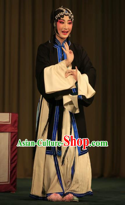 Chinese Kun Opera Tsing Yi Black Dress Apparels Costumes and Headpieces Lan Ke Mountain Kunqu Opera Young Female Garment