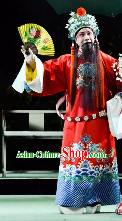 Rain on the Phoenix Tree Chinese Kun Opera Elderly Male Garment Costumes and Headwear Kunqu Opera Apparels Tang Emperor Clothing