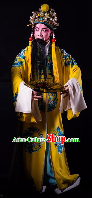 Rain on the Phoenix Tree Chinese Kun Opera Tang Emperor Garment Costumes and Headwear Kunqu Opera Elderly Male Apparels Clothing