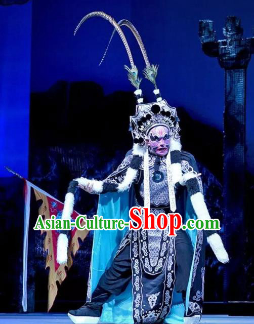Rain on the Phoenix Tree Chinese Kun Opera Wusheng Garment Costumes and Headwear Kunqu Opera Martial Man An Lushan Apparels Clothing