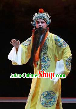 Rain on the Phoenix Tree Chinese Kun Opera Laosheng Garment Costumes and Headwear Kunqu Opera Elderly Male Apparels Emperor Informal Clothing