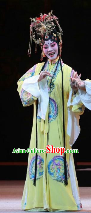 Chinese Kun Opera Diva Yellow Dress Costumes and Headpieces Rain on the Phoenix Tree Kunqu Opera Noble Consort Yang Garment Apparels