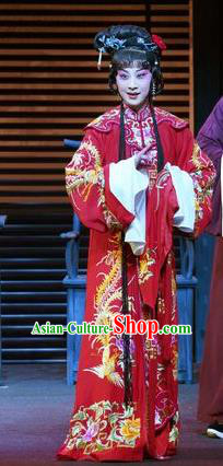 Chinese Kun Opera Diva Ruo Ye Red Apparels Costumes and Headpieces the Legend of Washing the Silk Gauze Kunqu Opera Hua Tan Wedding Dress Garment