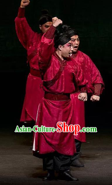 Romance Juliet Chinese Kun Opera Wusheng Apparels and Headwear Kunqu Opera Garment Figurant Young Male Red Costumes