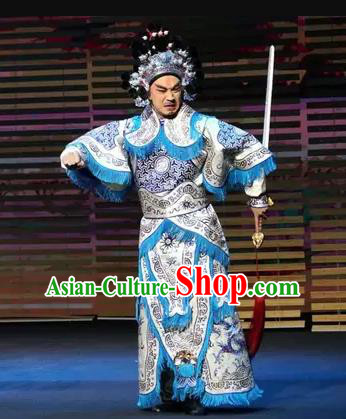 Gu Yanwu Chinese Kun Opera Warrior Apparels and Headwear Kunqu Opera General Garment Martial Male Costumes