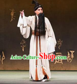 Chinese Kun Opera Old Scholar Costumes and Headwear Kunqu Opera Confucius Garment Elderly Male Philosopher Apparels