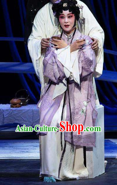 Chinese Kun Opera Hua Tan Xin Yi Apparels Costumes and Headpieces Blossoms on A Spring Moonlit Night Kunqu Opera Young Lady Purple Dress Garment