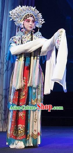 Chinese Kun Opera Princess Ceremonial Dress Apparels and Headdress Jing Yang Zhong Traditional Kunqu Opera Hua Tan Dress Actress Garment Costumes