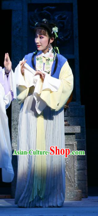 The Peacocks Fly To The Southeast Chinese Shaoxing Opera Servant Girl Dress Yue Opera Apparels Garment Maidservant Costumes and Hair Ornaments
