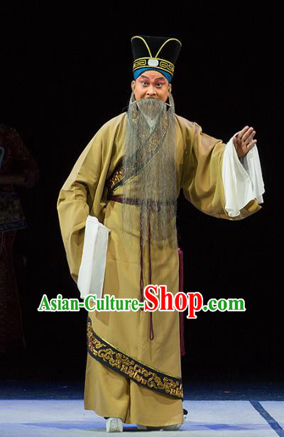 Chinese Kun Opera Old Man Dong Yong Continue the Pipa Costumes and Headwear Kunqu Opera Elderly Male Garment Apparels