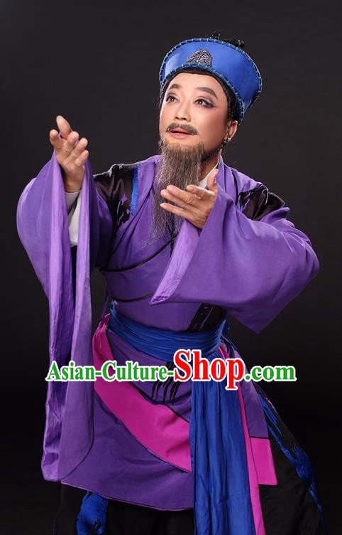 Qian Yu Jin Chinese Huangmei Opera Old Chieftan Apparels Costumes and Headwear Kunqu Opera Laosheng Garment Clothing