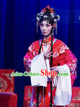 Chinese Kun Opera Fairy Luo Niang Red Costumes Apparels and Headpieces Before The Fall Traditional Kunqu Opera Actress Hua Tan Dress Garment