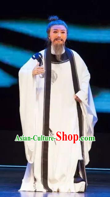 Chinese Huangmei Opera Elderly Li Bai Garment Taibai Drunk Costumes and Hat An Hui Opera Laosheng Apparels Old Man Clothing