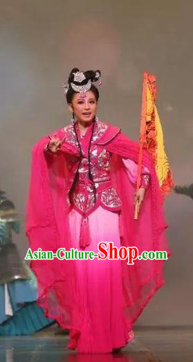 Chinese Huangmei Opera Wudan Daughter of Dragon Garment Costumes and Headpieces Traditional Anhui Opera Swordsplay Female Dress Apparels