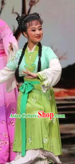 Chinese Huangmei Opera Xiaodan Daughter of Dragon Garment Costumes and Headpieces Traditional Anhui Opera Court Maid Zhen Gu Dress Apparels