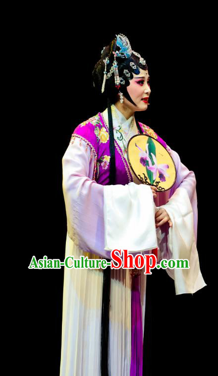 Chinese Huangmei Opera Diva Actress Garment Costumes and Headpieces Ji Mo Han Qing Traditional Anhui Opera Noble Lady Zhu Xiu Dress Apparels