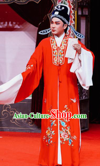 Chinese Classical Shaoxing Opera Wedding The Jade Hairpin Costumes Garment Yue Opera Number One Scholar Wang Yulin Apparels Garment and Hat