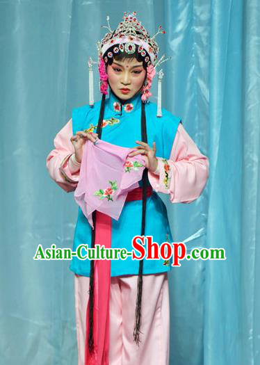 Chinese Shaoxing Opera Xiao Dan Dress The Jade Hairpin Yue Opera Actress Costumes Apparels Servant Girl Garment and Hair Ornaments