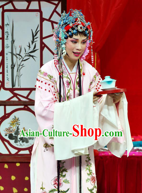 Chinese Shaoxing Opera Diva Pink Dress The Jade Hairpin Yue Opera Hua Tan Costumes Apparels Rich Mistress Garment and Hair Jewelry