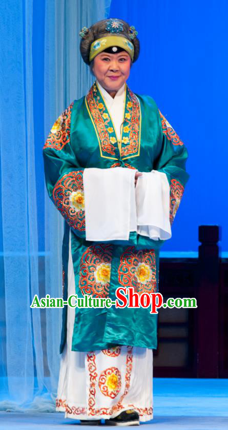 Chinese Ping Opera Pantaloon Costumes and Headdress Traditional Pingju Opera Geng Niang Elderly Female Dress Garment Apparels