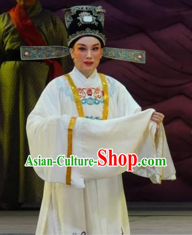 Chinese Yue Opera Young Male Scholar Apparels The Story of Hairpin Wang Shipeng Garment Shaoxing Opera Niche Costumes and Hat